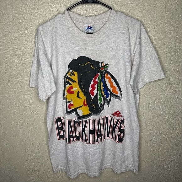 Vintage 90s Blackhawks Big Logo T Shirt Large - Picture 2 of 6